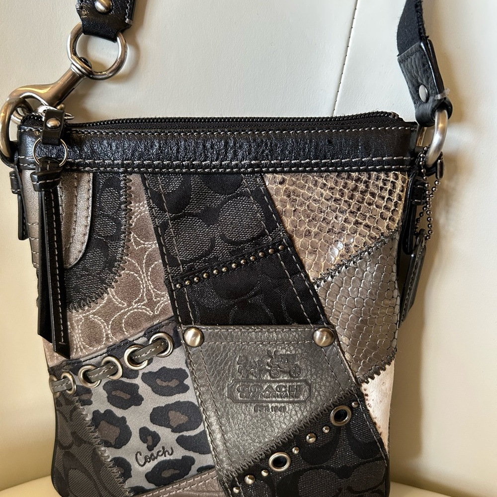 Coach Black and Gray Patchwork Crossbody Bag